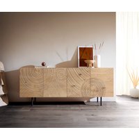 Sideboard Ashara 200 cm Eiche Natur 3D Effekt 4 Türen Rundfuß Metall Schwarz