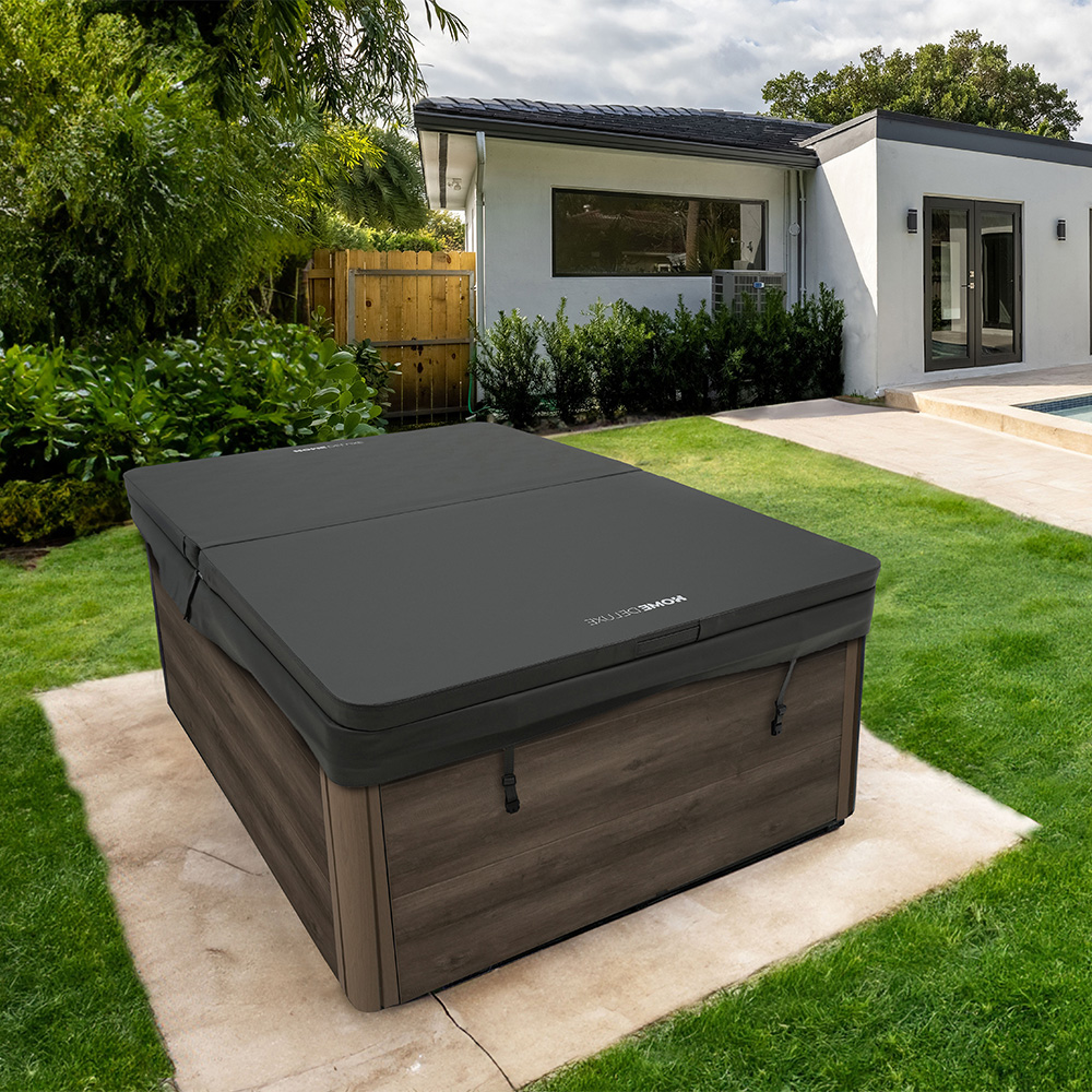 Outdoor Whirlpool mit Treppe und Thermoabdeckung WHITE MARBLE Nussbraun - 210 x 160 cm für 3 Personen – Bild 3