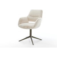 Drehstuhl Yago-Flex mit Armlehnen Plüsch Creme-Weiß Fußkreuz Effektfinish Titan 360 drehbar Wippfunktion Taschenfederkern