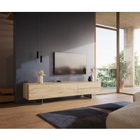 Lowboard Cuor 220 cm Keramik Laminam Sabbia Eichefarbig 1 Klappe 2 Schubfächer Fuß Schwebeoptik Edelstahl