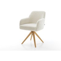 Drehstuhl Greg-Flex Teddystoff Beige Holzgestell kantig Natur 360 drehbar Taschenfederkern – Bild 2