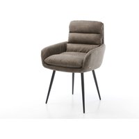 Esszimmerstuhl Abelia-Flex mit Armlehnen Mikrofaser Taupe Vintage 4-Fuß konisch Schwarz
