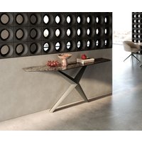 Konsolentisch Edge Polygonal 180x50 cm Keramik Emperador Extra Lucidato Dunkelbraun Zentharo Metall Effektfinish Titan