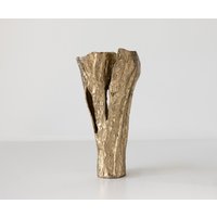 Vase Cortana B25 x T19 x H47 cm Aluminium Champagner Handgemacht