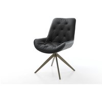 Drehstuhl Taimi-Flex Echt-Leder Schwarz Kreuzgestell breit Effektfinish Titan 360 drehbar Wippfunktion