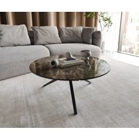 Couchtisch Delron 90x90 cm Keramik Emperador Extra Lucidato Dunkelbraun Kreuzfuß Flach Metall Schwarz