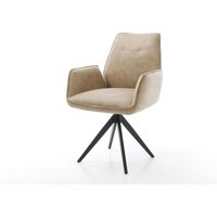 Esszimmerstuhl Zoa-Flex Mikrofaser Beige Vintage Kreuzgestell kantig Schwarz Taschenfederkern