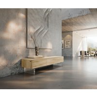 Lowboard Cuor 150 cm Keramik Laminam Sabbia Eichefarbig 1 Klappe 1 Schubfach Fuß Schwebeoptik Acrylglas