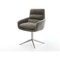 Drehstuhl Abelia-Flex mit Armlehnen Bouclé Soft Schlamm Fußkreuz Edelstahl 360 drehbar Wippfunktion