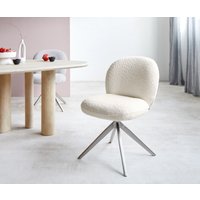 Drehstuhl Nube-Flex Bouclé Weiß Kreuzgestell breit Edelstahl 360 drehbar Taschenfederkern