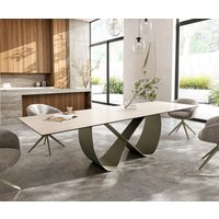 Esstisch Edge 300x100 Keramik Laminam Travertino Bianco Creme-Weiß Infinity Metall Effektfinish Titan – Bild 2