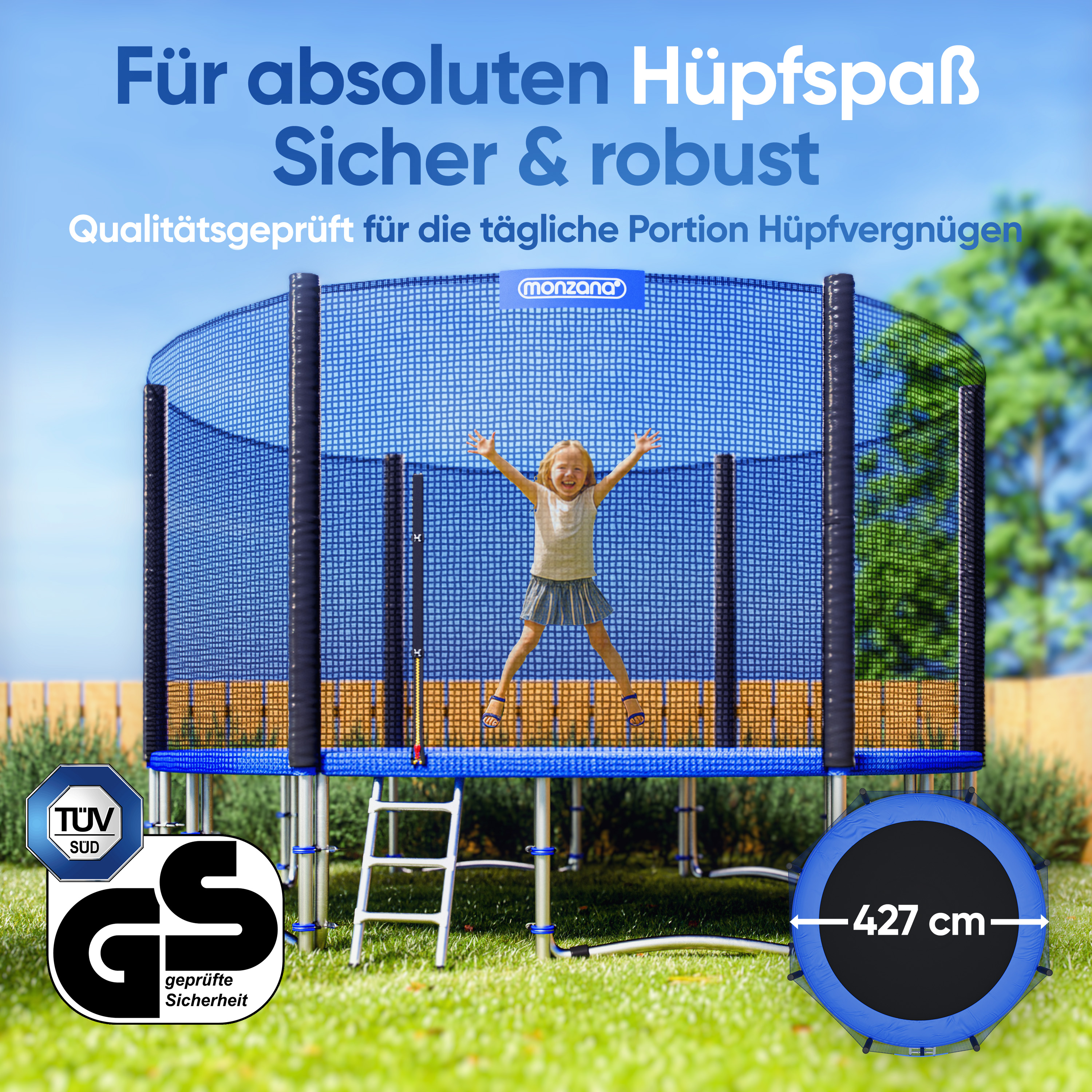 monzana Trampolin Ø427cm inkl Sicherheitsnetz TÜV SÜD GS – Bild 3