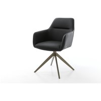 Drehstuhl Pejo-Flex Echt-Leder Schwarz Kreuzgestell breit Effektfinish Titan 360 drehbar Wippfunktion Taschenfederkern