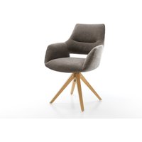 Drehstuhl Yago-Flex mit Armlehnen Strukturstoff Soft Taupe Holzgestell kantig Natur 360 drehbar Taschenfederkern