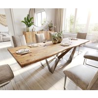 DELIFE Esstisch Edge Akazie Edelstahl