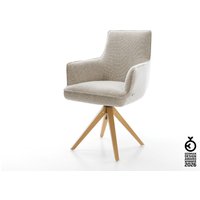Drehstuhl Heira-Flex mit Armlehnen Webstoff Soft Beige Holzgestell kantig Natur 360 drehbar Taschenfederkern