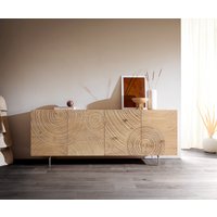 Sideboard Ashara 200 cm Eiche Natur 3D Effekt 4 Türen Winkelfuß Edelstahl gebürstet