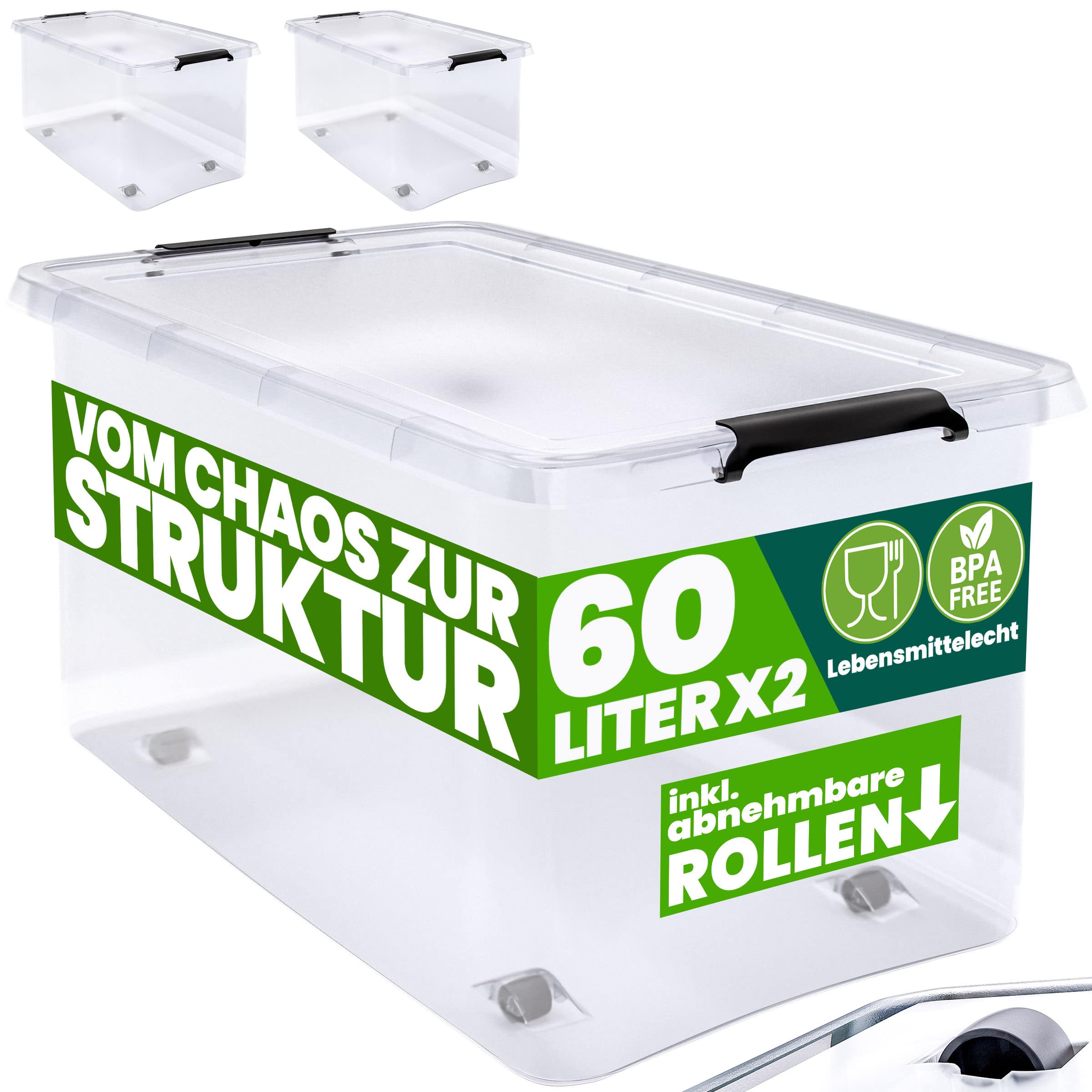 Deuba Aufbewahrungsbox 2er-Set Transparent 60x40x35cm 60L stapelbar – Bild 2
