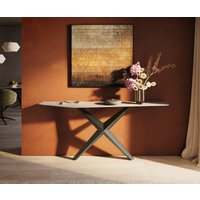 Konsolentisch Edge Polygonal 180x50 cm Keramik Laminam Travertino Bianco Creme-Weiß Zentharo Metall Effektfinish Titan – Bild 2