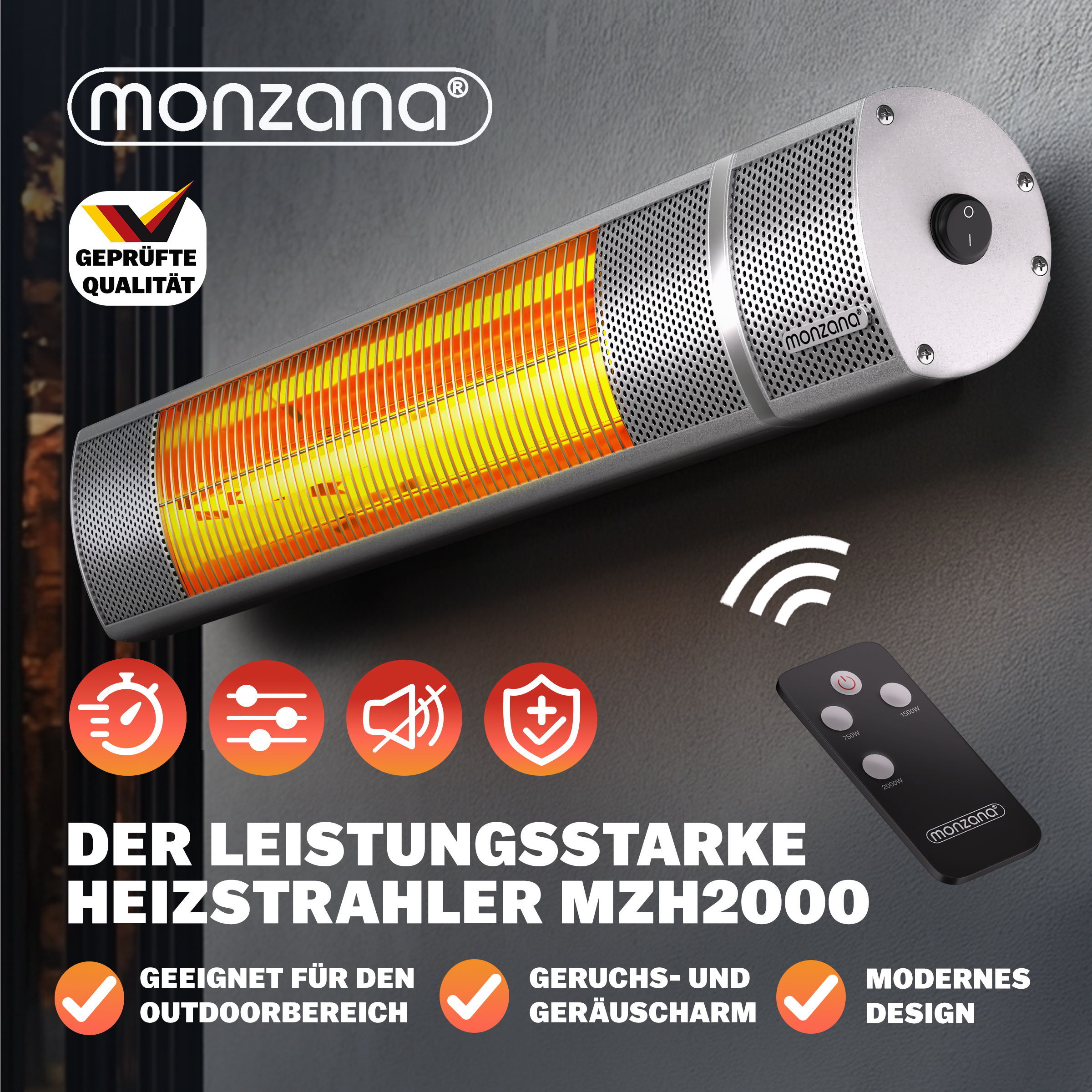 monzana Heizstrahler MZH2000 Silber 2000W – Bild 3