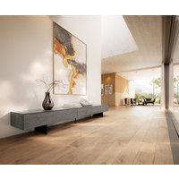 Lowboard Cuor 250 cm Keramik Beton Grau 1 Klappe 1 Schubfach Fuß Schwebeoptik Metall Schwarz