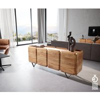 Sideboard Kiano 175 cm Akazie Natur 4 Türen V-Fuß Schwarz Raumteiler