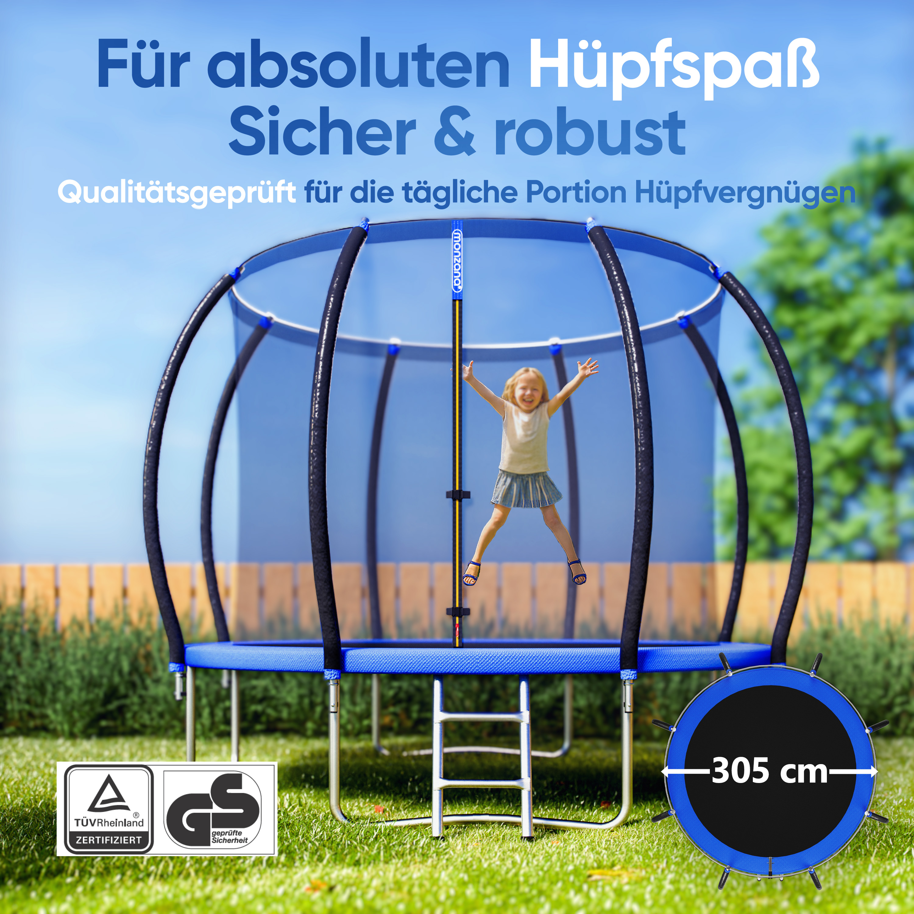 monzana Trampolin Ø305cm Sicherheitsnetz innen TÜV GS – Bild 3