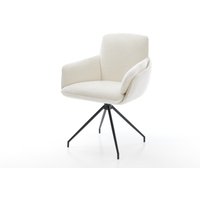 Esszimmerstuhl Luan-Flex mit Armlehnen Bouclé Soft Beige Kreuzgestell konisch Schwarz