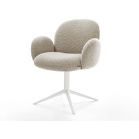 Drehstuhl Nube-Flex mit Armlehnen Webstoff Soft Beige Fußkreuz Weiß 360 drehbar Wippfunktion Taschenfederkern