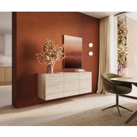 Sideboard Cuor 150 cm Keramik Laminam Travertino Bianco Creme-Weiß 3 Türen Schwebend