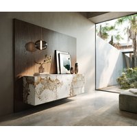 Sideboard Cuor 180 cm Keramik Minas Melange Weiß-Beige 2 Türen 3 Schubfächer Schwebend