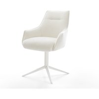 Drehstuhl Alja-Flex mit Armlehnen Bouclé Soft Beige Fußkreuz Weiß 360 drehbar Wippfunktion Taschenfederkern