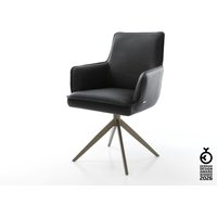 Drehstuhl Heira-Flex mit Armlehnen Echt-Leder Schwarz Kreuzgestell breit Effektfinish Titan 360 drehbar Wippfunktion Taschenfederkern
