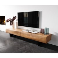 Lowboard New Live-Edge 200 cm Akazie Natur 4 Türen Fuß schwebend Metall Schwarz