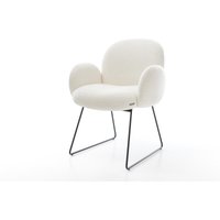 Esszimmerstuhl Nube-Flex mit Armlehnen Bouclé Soft Beige Kufengestell Schwarz Taschenfederkern