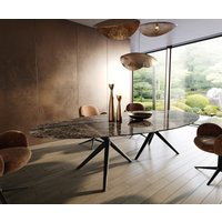 Esstisch Edge Oval 315x150 cm Keramik Emperador Extra Lucidato Dunkelbraun Estelar rund Metall Schwarz