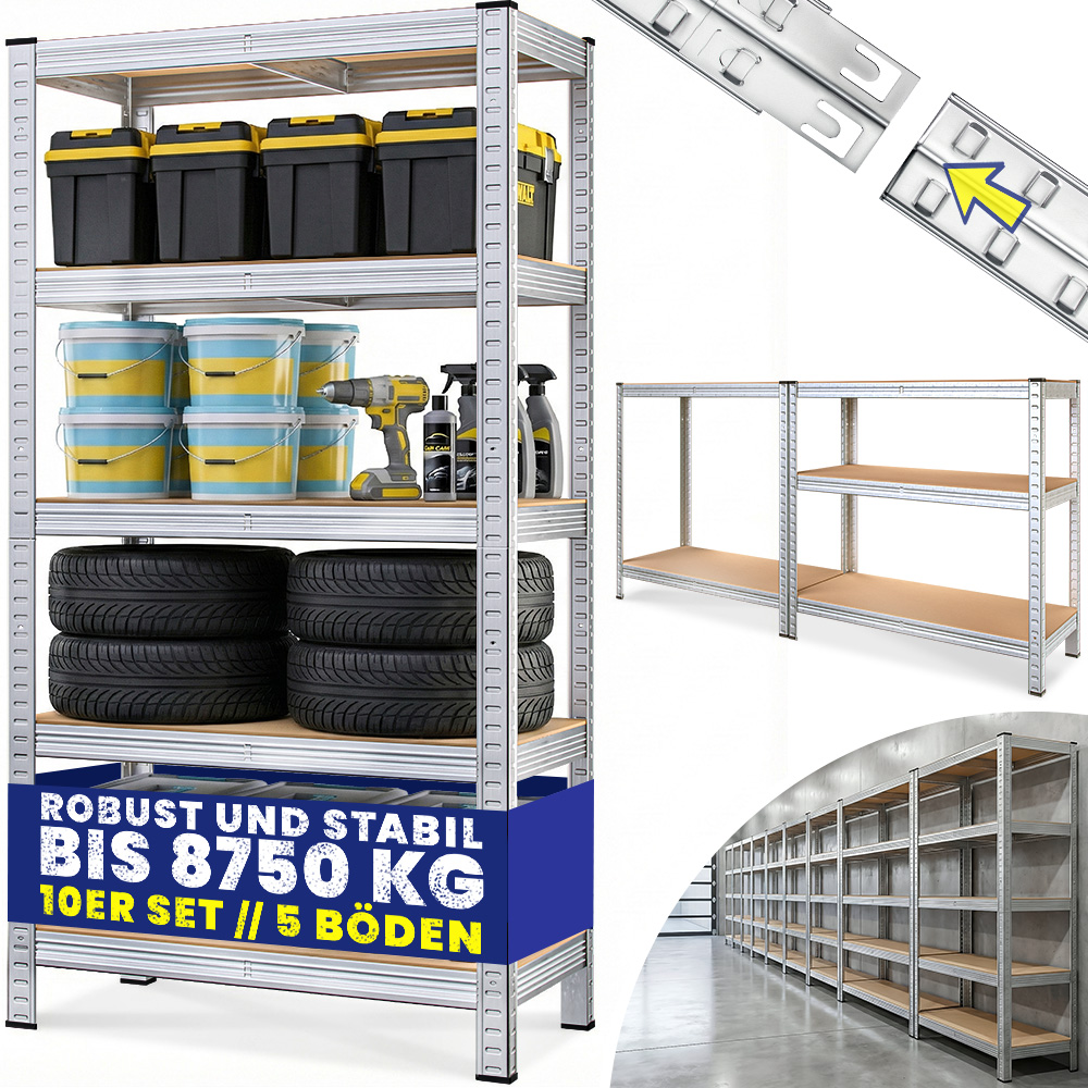 Deuba Schwerlastregal 10er-Set 180x90x40cm verzinkt 875kg – Bild 3