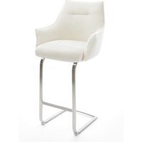 Barstuhl Alja-Flex Bouclé Soft Beige Freischwinger Flach Edelstahl Silberfarben Taschenfederkern