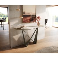 Konsolentisch Edge Polygonal 140x50 cm Keramik Minas Melange Weiß-Beige Spios Metall Effektfinish Titan – Bild 2