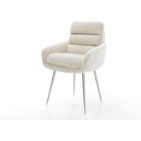 Esszimmerstuhl Abelia-Flex mit Armlehnen Teddystoff Beige 4-Fuß konisch Edelstahl