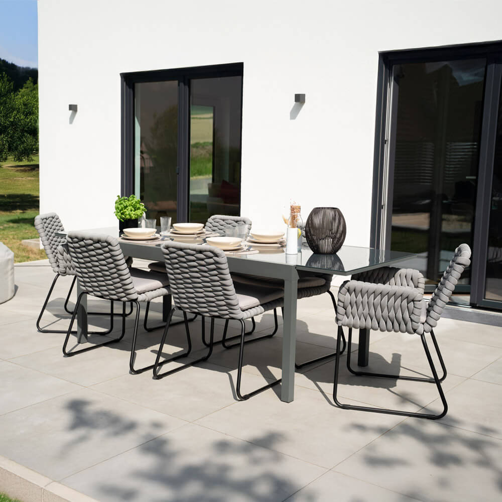Gartenstuhl mit Armlehnen aus Seilgeflecht BALERO Hellgrau - 10er Set – Bild 3