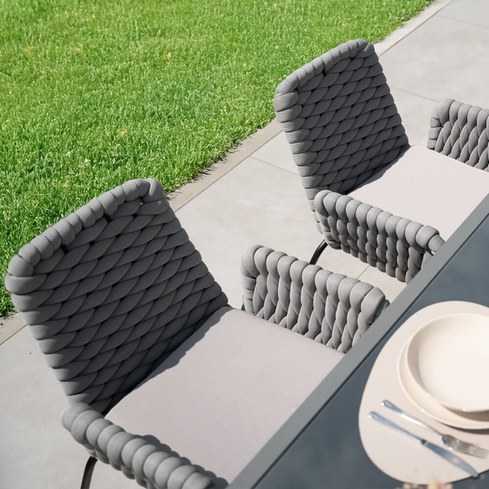 Gartenstuhl mit Armlehnen aus Seilgeflecht BALERO Hellgrau - 10er Set – Bild 5