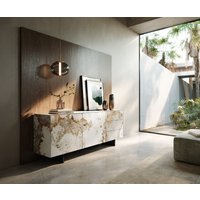 Sideboard Cuor 180 cm Keramik Minas Melange Weiß-Beige 2 Türen 3 Schubfächer Fuß Schwebeoptik Metall Schwarz – Bild 2