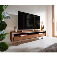 Lowboard Stonegrace 175 cm Akazie Braun Steinfurnier 3 Schubladen 1 Fach V-Fuß Schwarz
