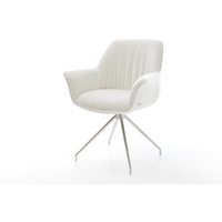Esszimmerstuhl Keila-Flex mit Armlehnen Bouclé Soft Beige Kreuzgestell konisch Edelstahl