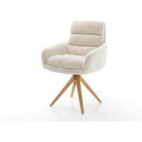 Drehstuhl Abelia-Flex mit Armlehnen Plüsch Creme-Weiß Holzgestell kantig Natur 360 drehbar – Bild 2