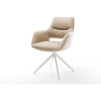 Drehstuhl Yago-Flex mit Armlehnen Mikrofaser Beige Vintage Kreuzgestell breit Weiß 360 drehbar Wippfunktion Taschenfederkern