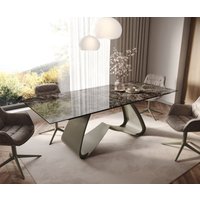 Esstisch Edge 180-220x100 Keramik Emperador Extra Lucidato Dunkelbraun W-Gestell Effektfinish Titan ausziehbar