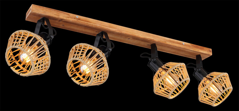 GLOBO Retrofit Deckenlampe mit 4 Spots Valli 80x16 cm 25cm schwarz /Hanf beige – Bild 3