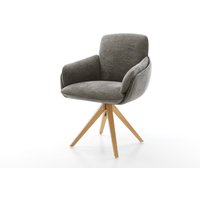 Drehstuhl Luan-Flex mit Armlehnen Bouclé Soft Schlamm Holzgestell kantig Natur 360 drehbar – Bild 2
